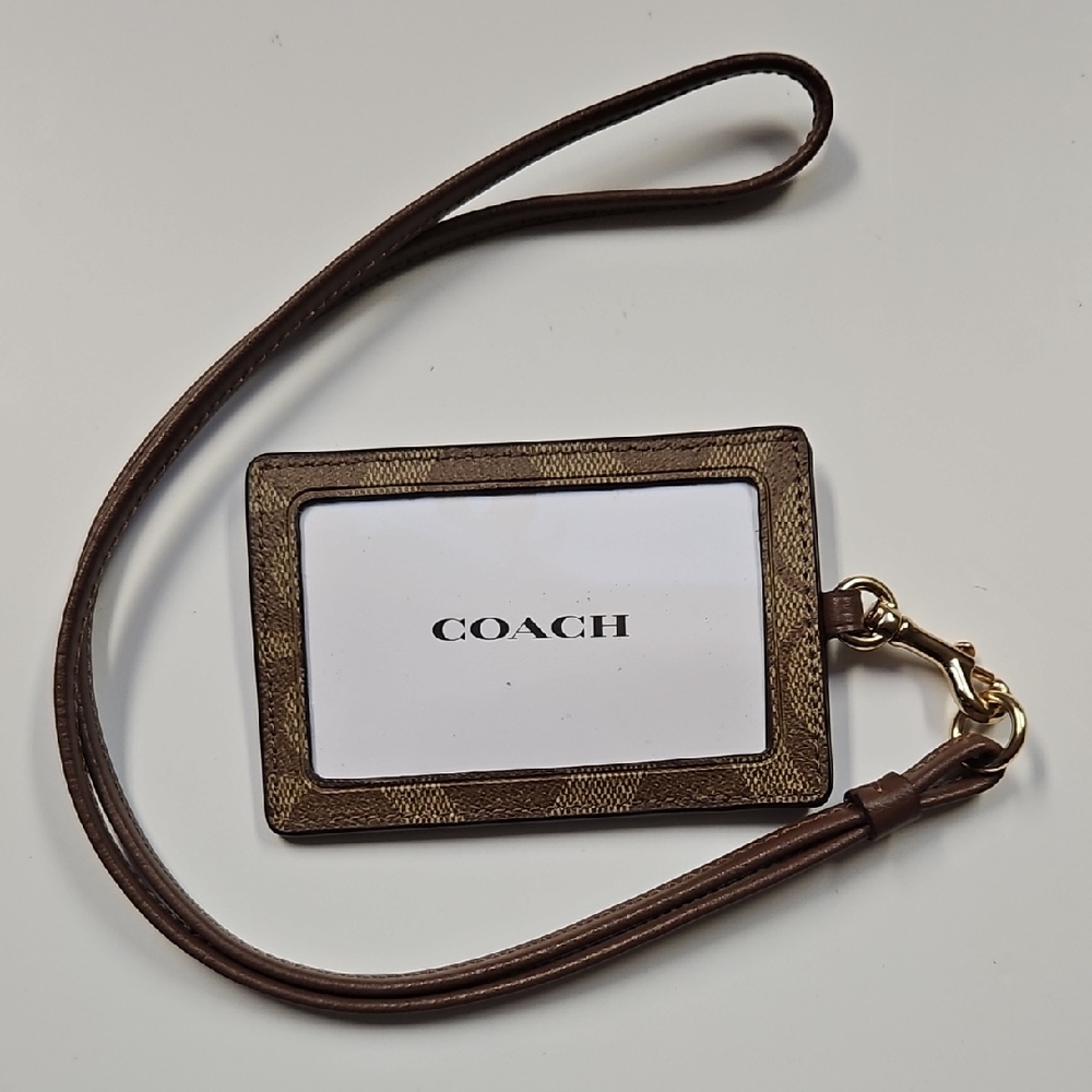 Coach Tan and Brown Card Holder with Lanyard New With Tags